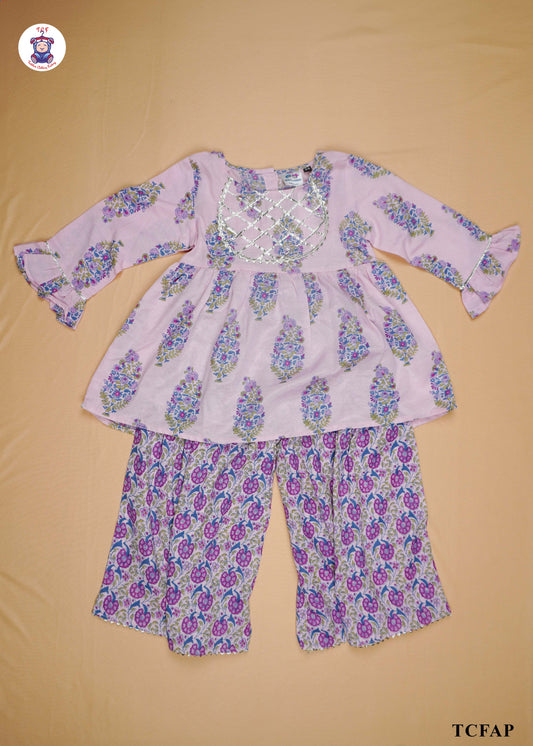 Baby Pink - Printed A-Line Kurti Set