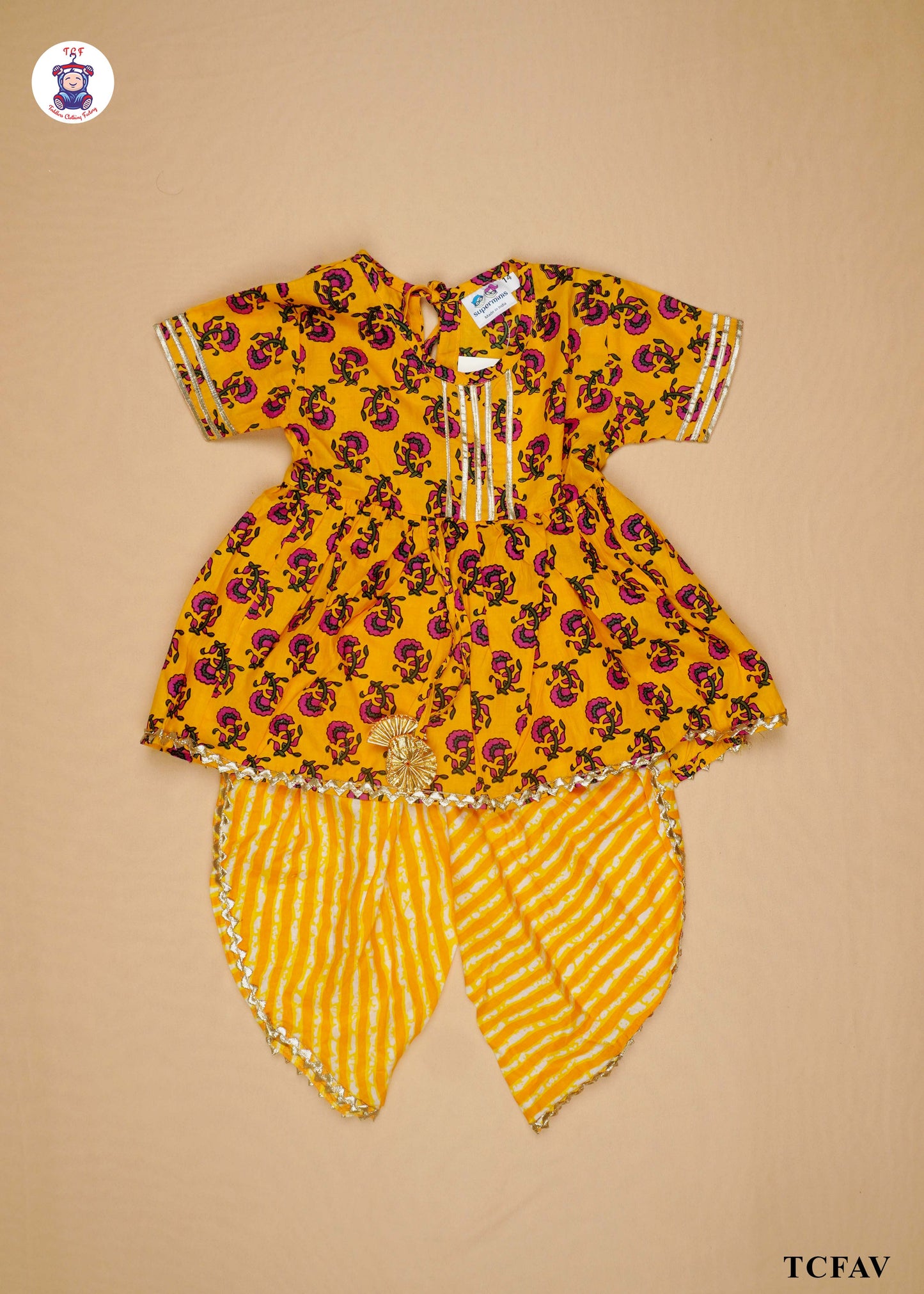 Yellow - Printed Kurti Dhoti Set(Jaipuri Design)