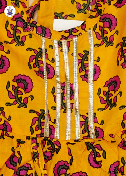 Yellow - Printed Kurti Dhoti Set(Jaipuri Design)