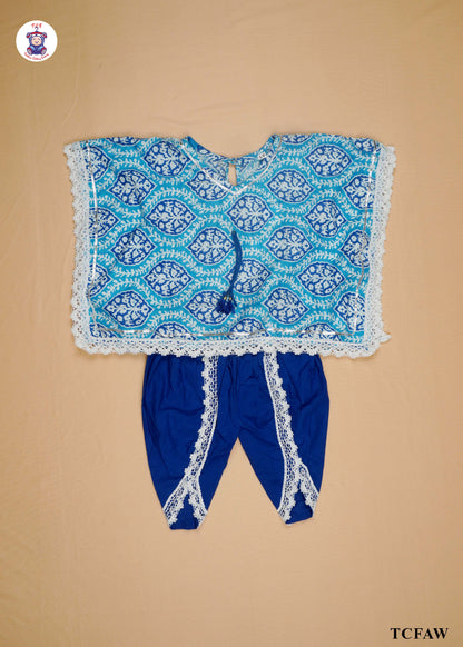Electric Blue & Indigo - Printed Kurti Dhoti Set(Kaftan Design)