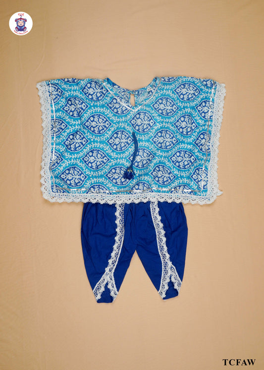 Electric Blue & Indigo - Printed Kurti Dhoti Set(Kaftan Design)