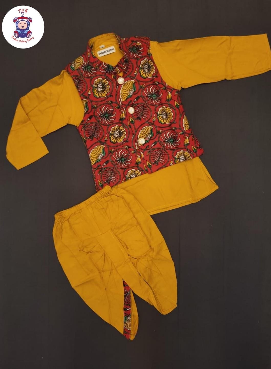 Red & Mustard - Boys Coat Kurta Sets