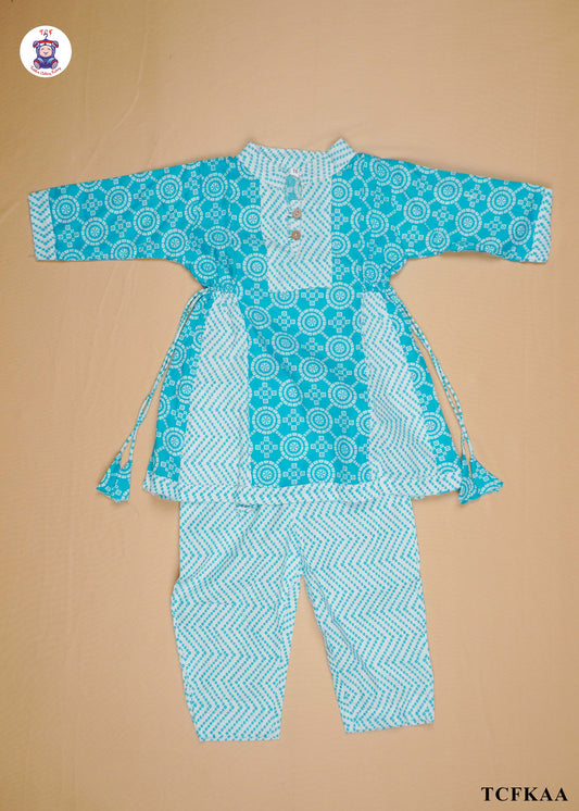 Light Blue - Printed Umbrella Kurti Set