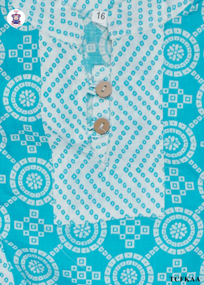 Light Blue - Printed Umbrella Kurti Set