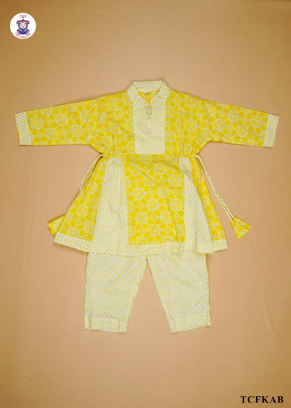 Yellow - Printed Umbrella Kurti Set