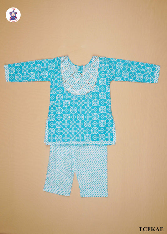 Sky Blue - Floral Printed Kurti Set