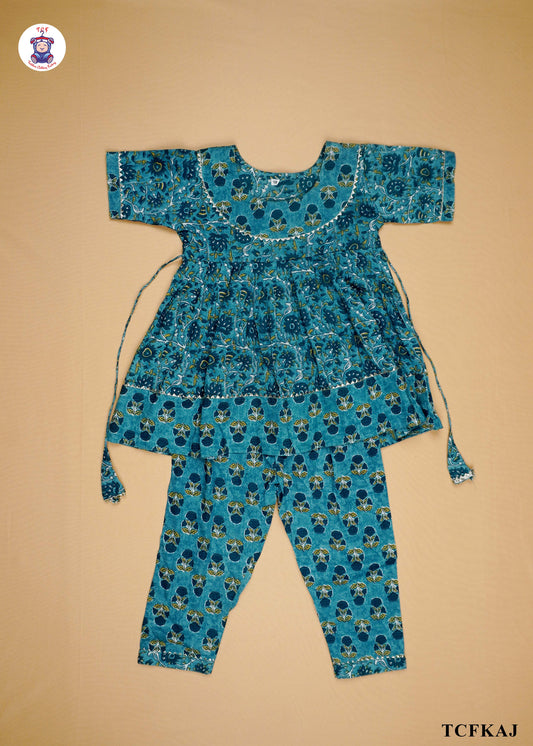 Prussian Blue - Floral Printed Kurti Set(Jaipuri Design)