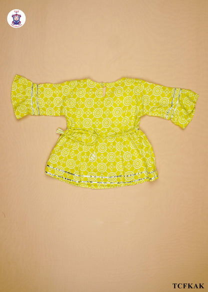 Lime - Printed Kurti Dhoti Set
