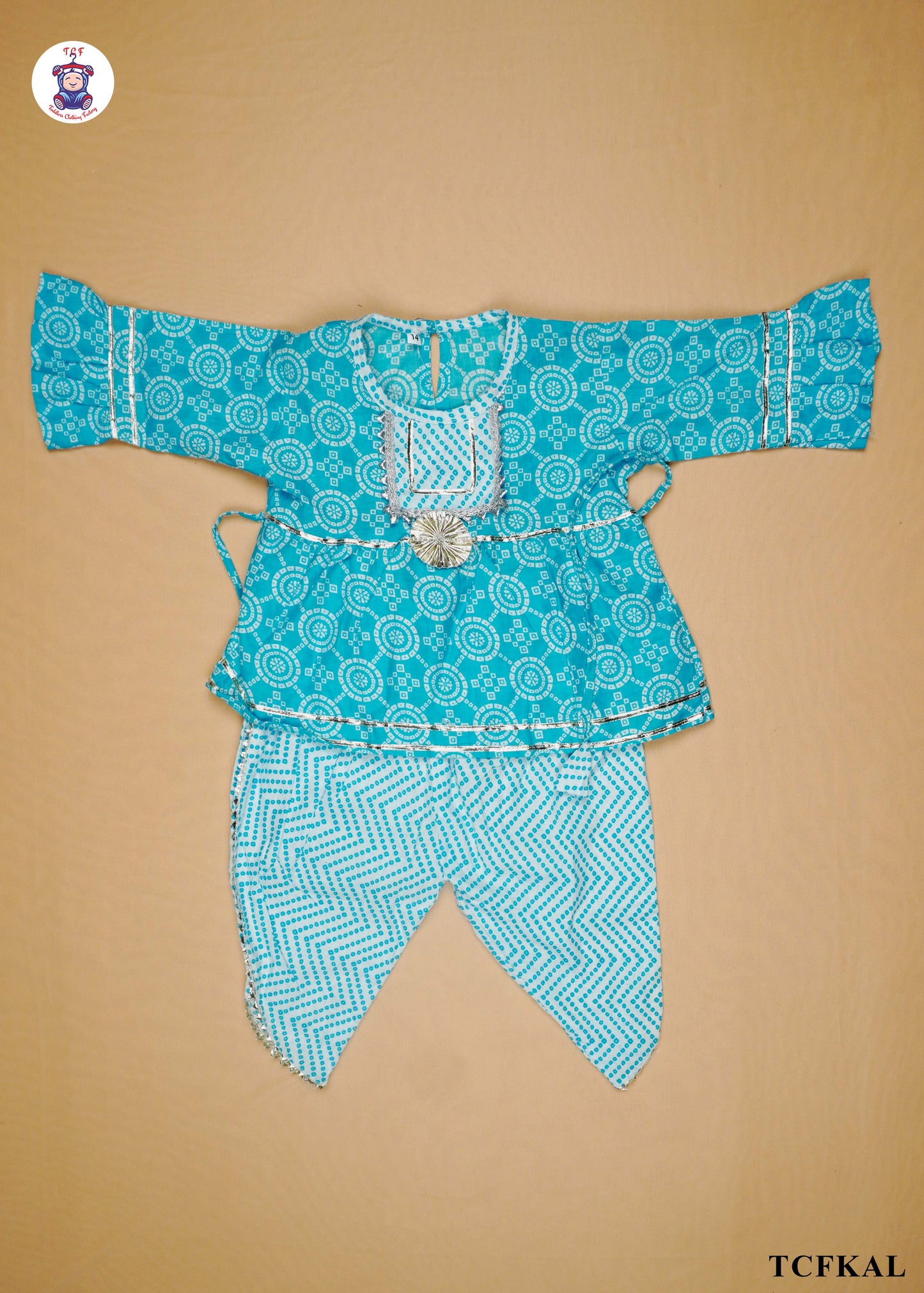 Powder Blue - Printed Kurti Dhoti Set