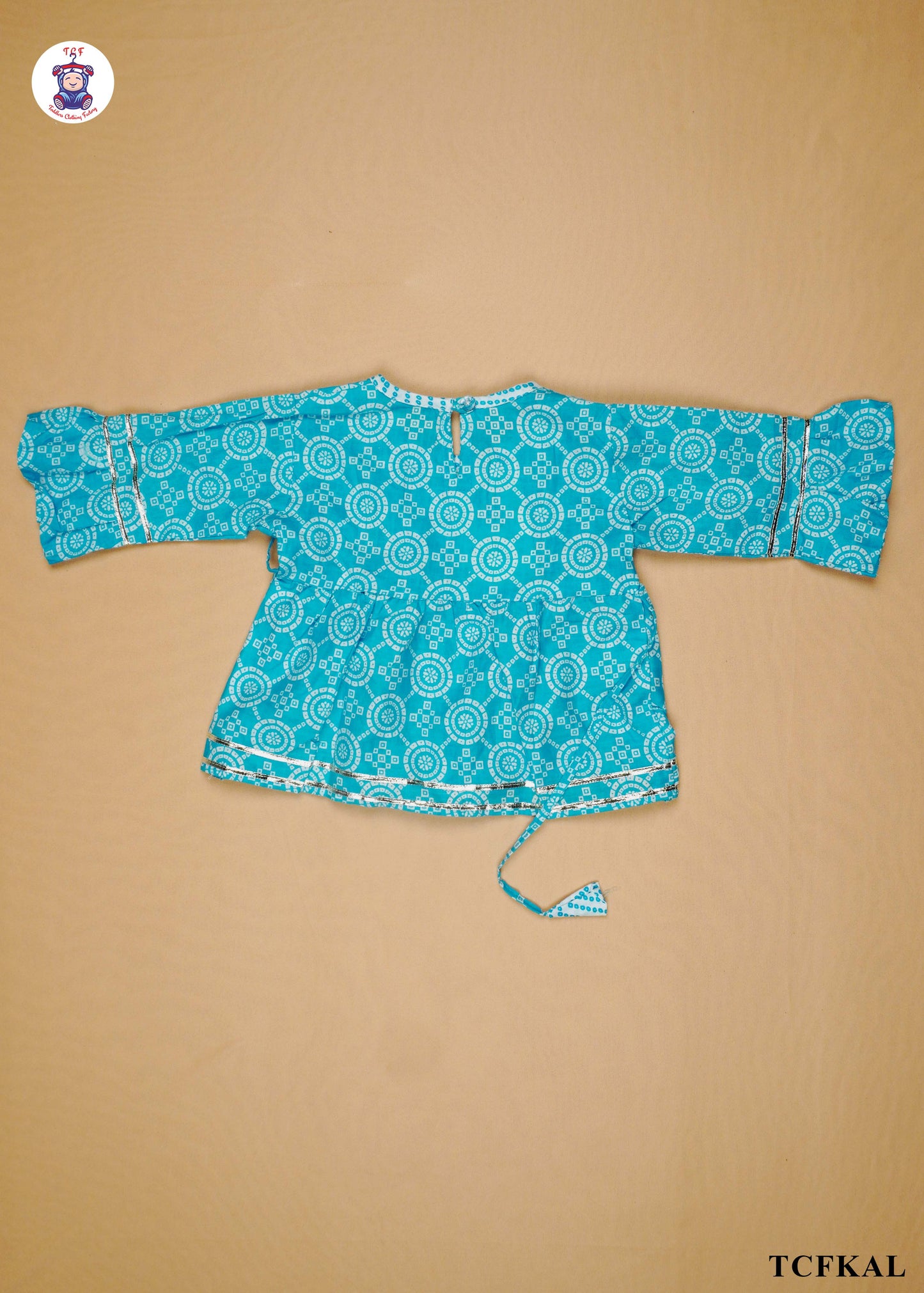 Powder Blue - Printed Kurti Dhoti Set