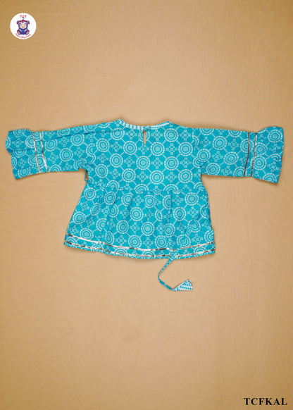 Powder Blue - Printed Kurti Dhoti Set