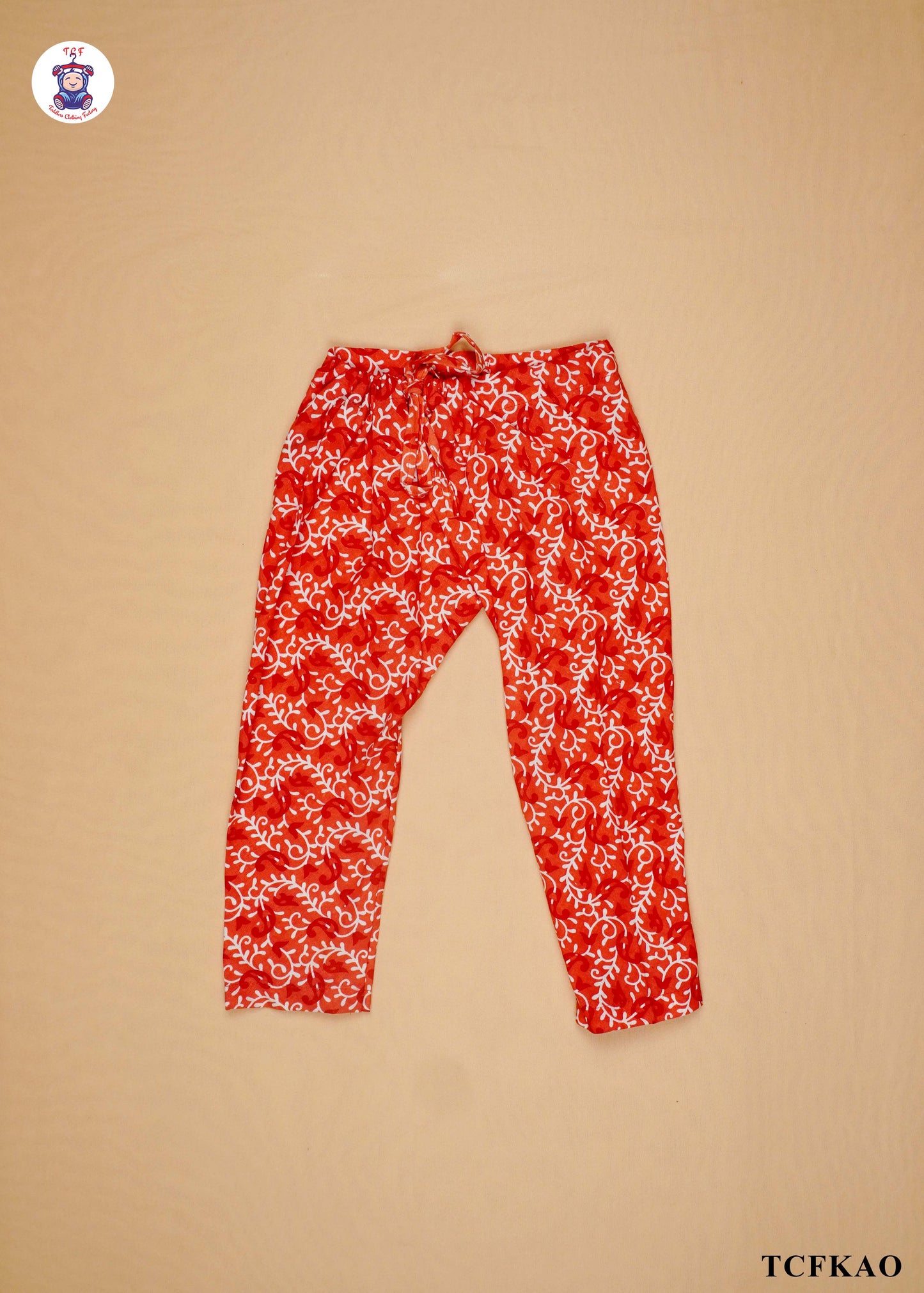 Red Orange - Floral Printed Kurti Set