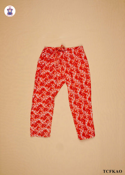 Red Orange - Floral Printed Kurti Set