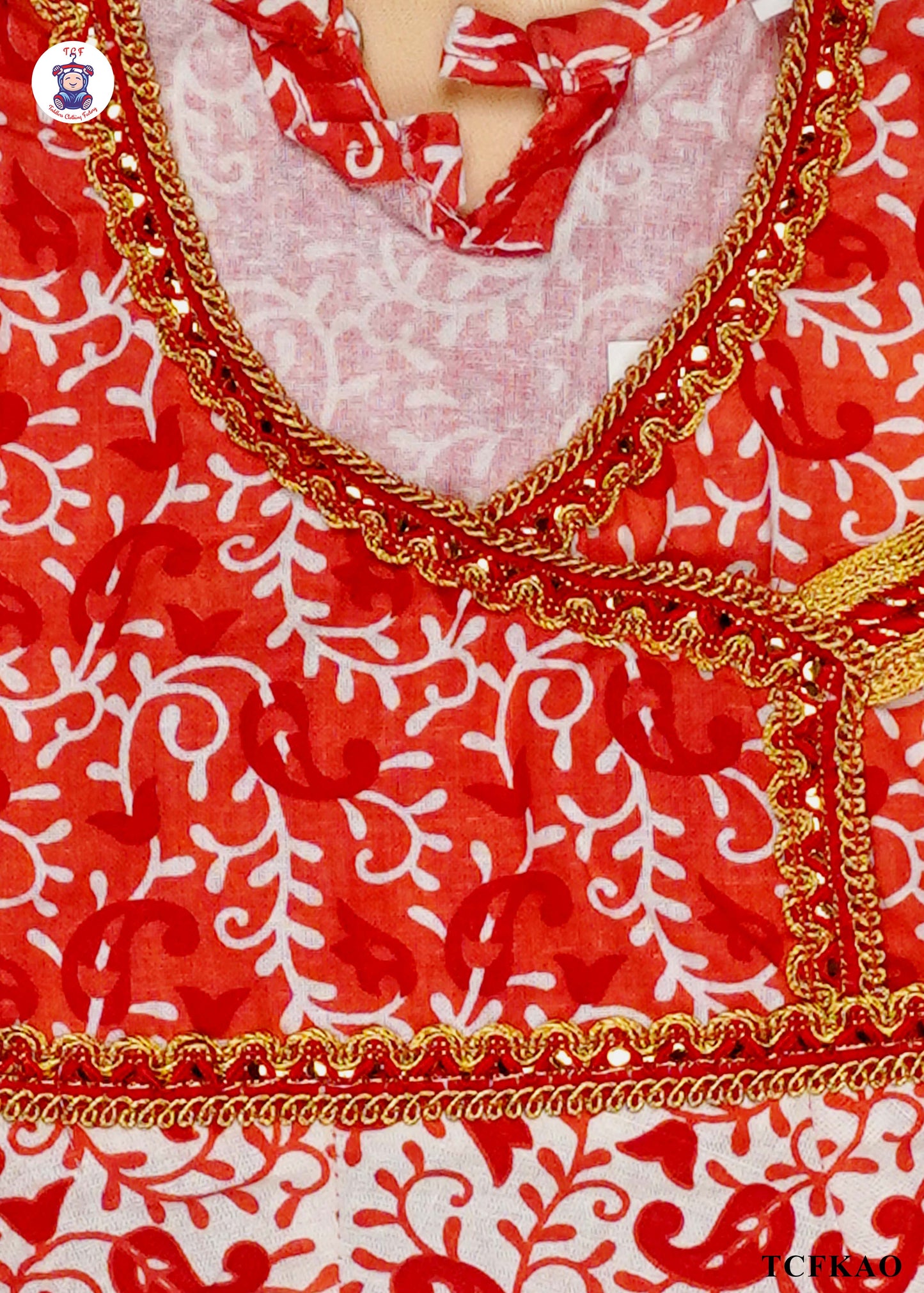 Red Orange - Floral Printed Kurti Set
