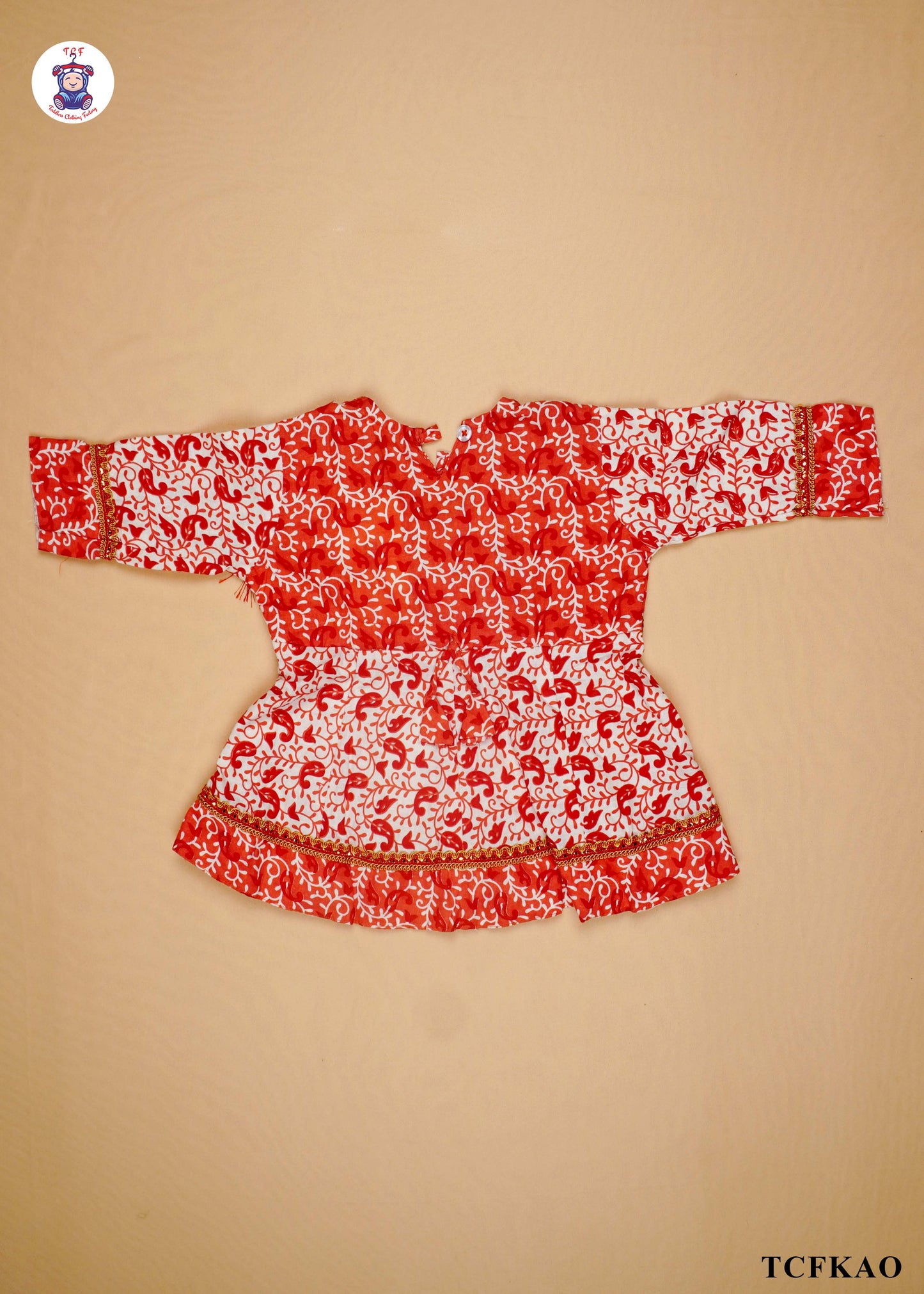 Red Orange - Floral Printed Kurti Set