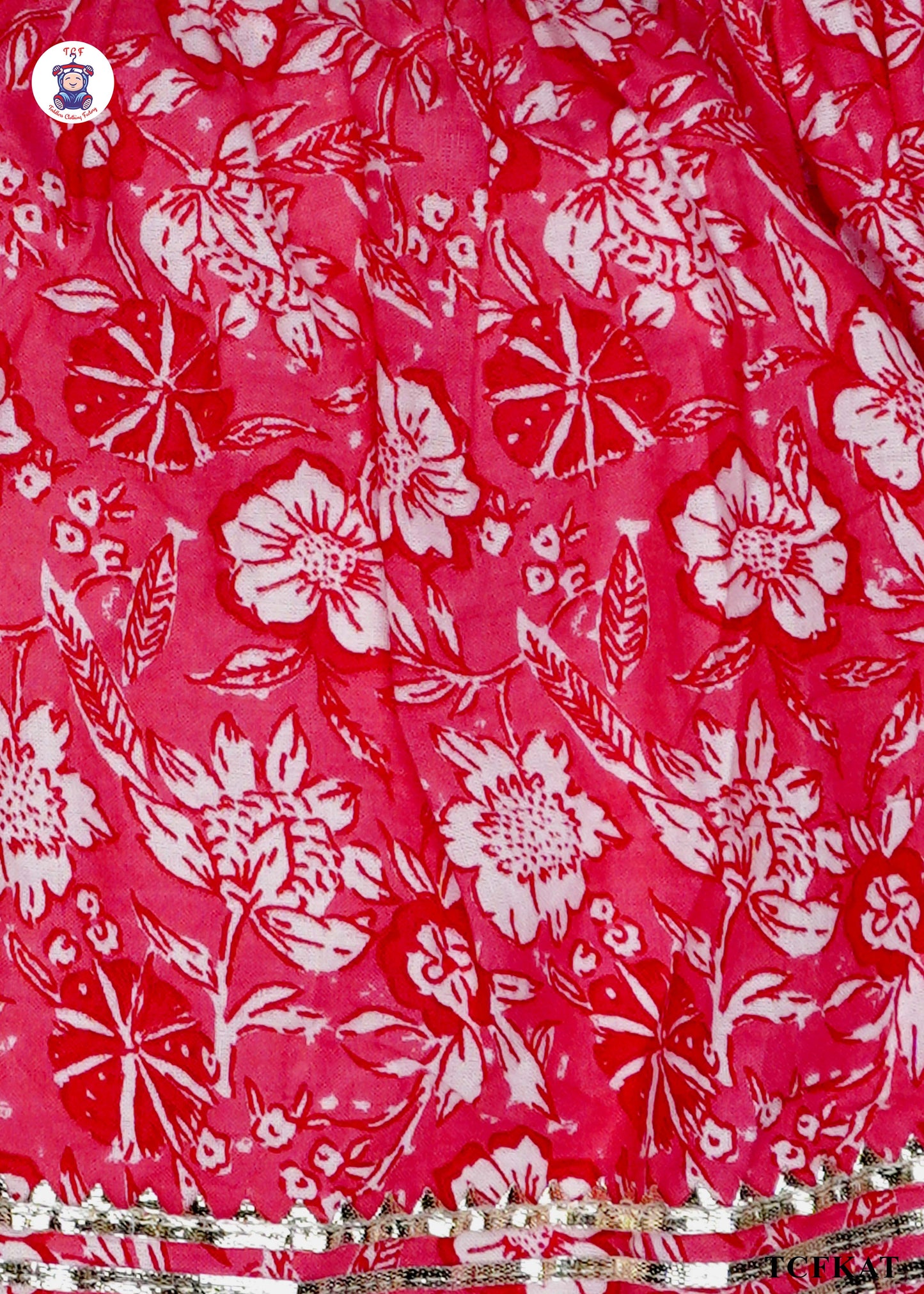 Bright Pink & White - Floral Printed Umbrella Kurti Set with Dupatta