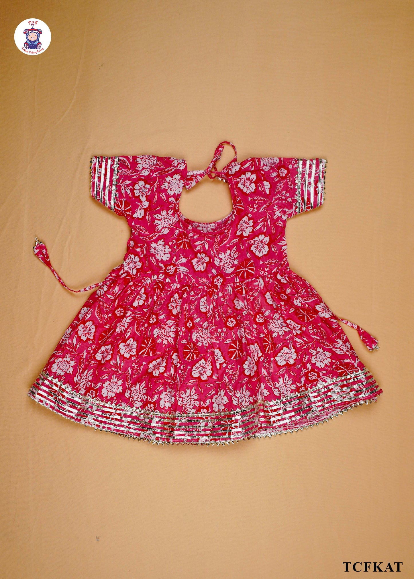 Bright Pink & White - Floral Printed Umbrella Kurti Set with Dupatta