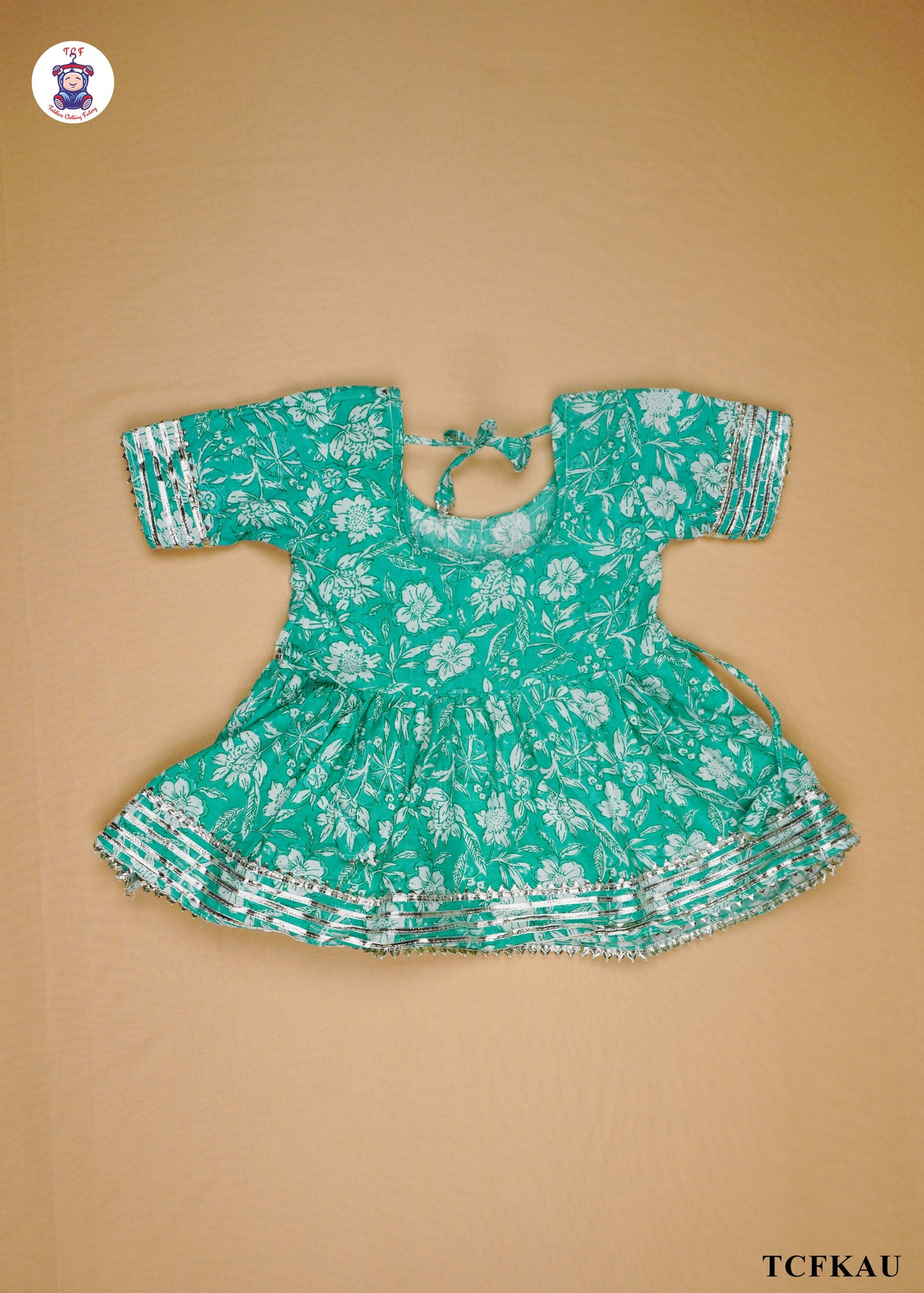 Tiffany Blue & White - Floral Printed Umbrella Kurti Set with Dupatta