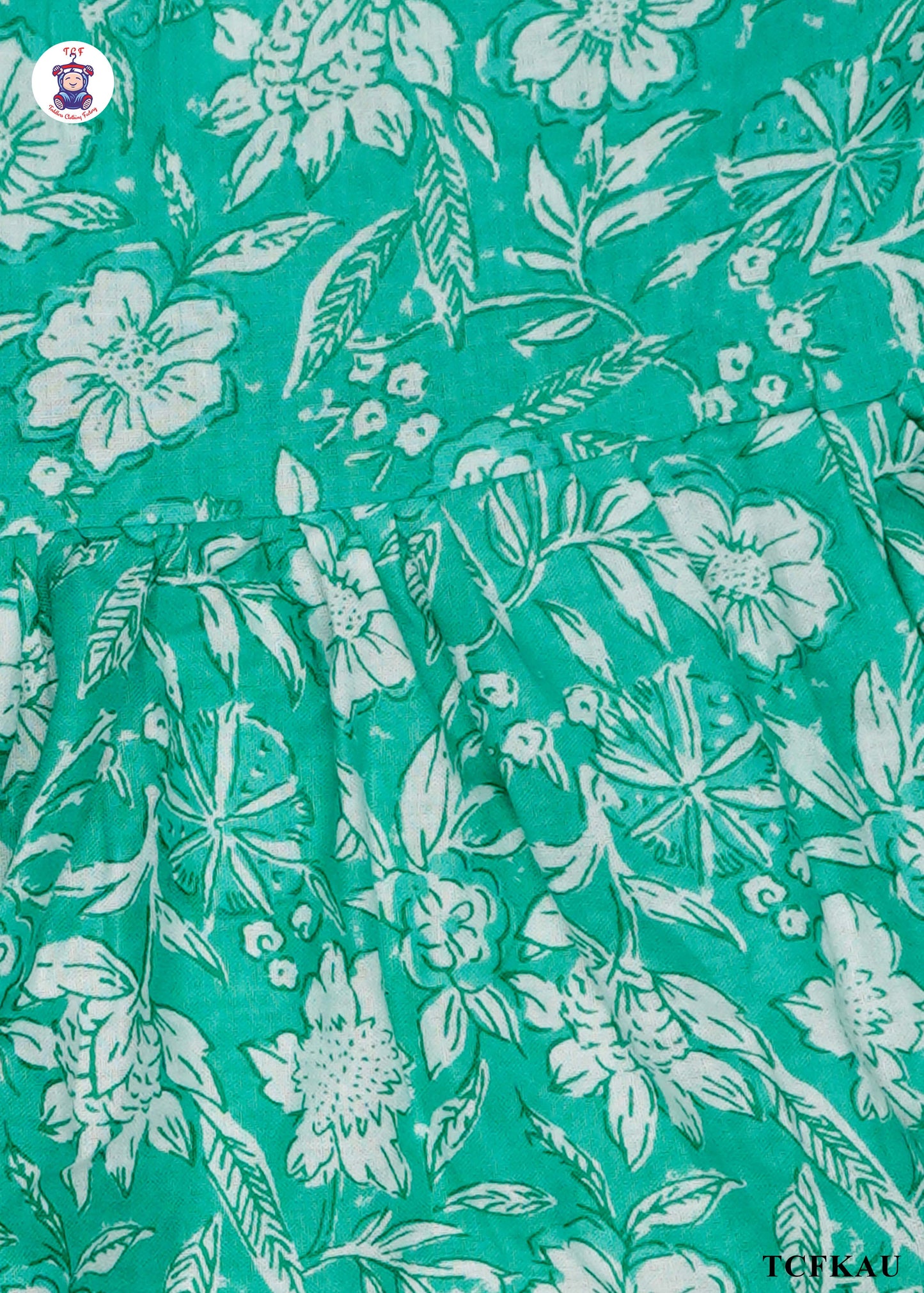 Tiffany Blue & White - Floral Printed Umbrella Kurti Set with Dupatta