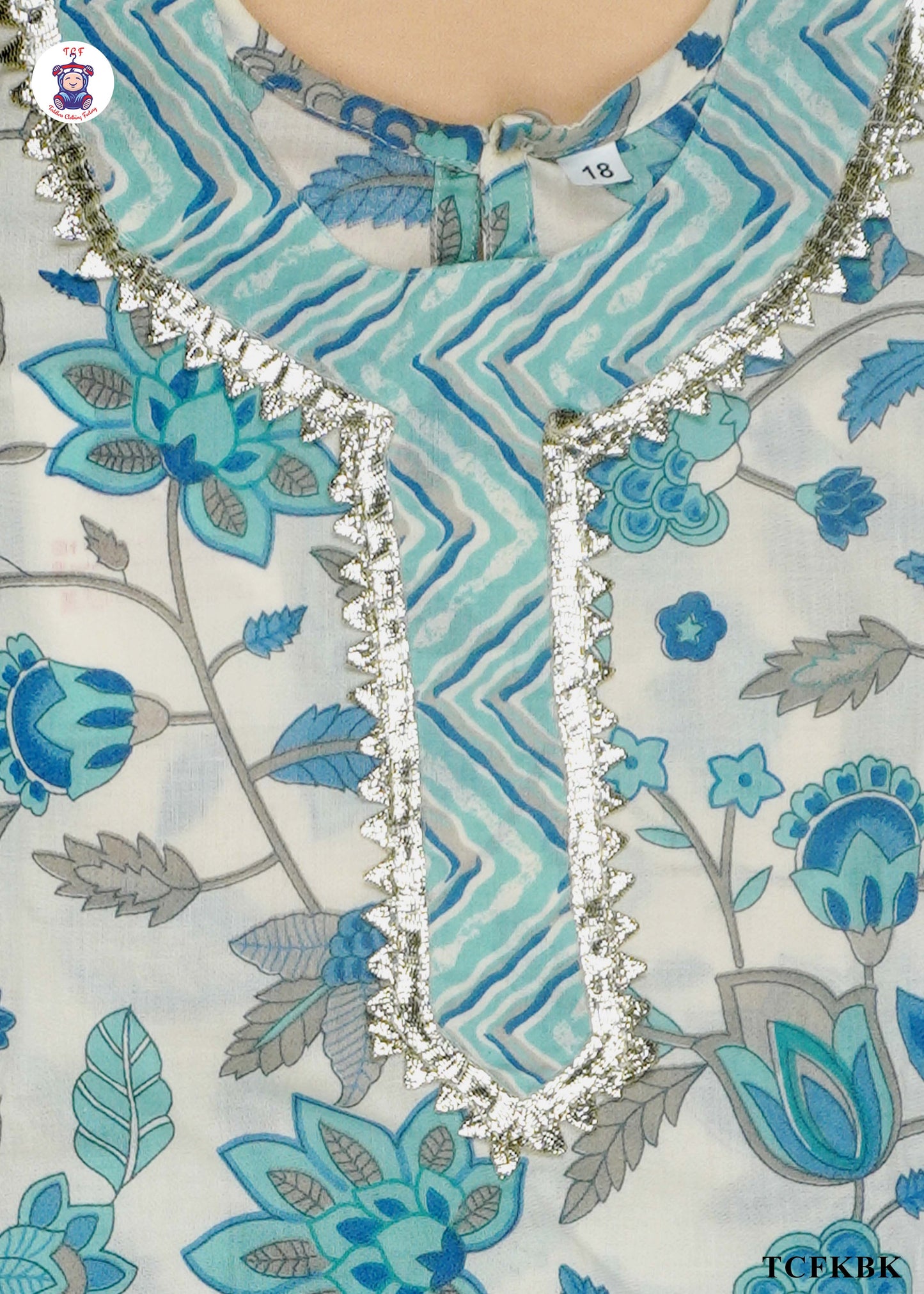 Electric Blue & White - Floral Printed Kurti Set with Dupatta