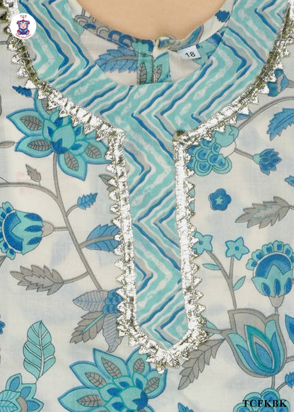 Electric Blue & White - Floral Printed Kurti Set with Dupatta