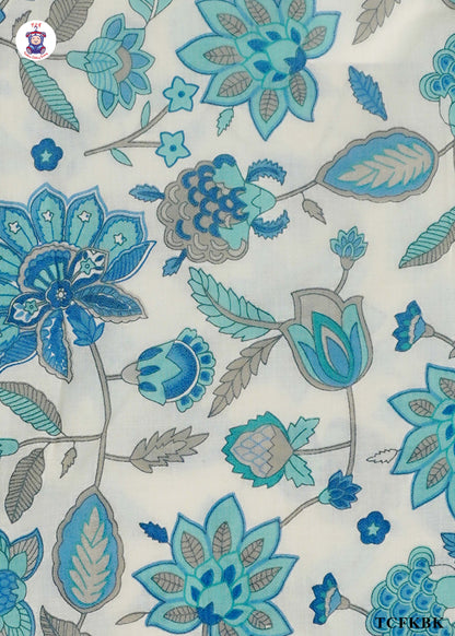 Electric Blue & White - Floral Printed Kurti Set with Dupatta
