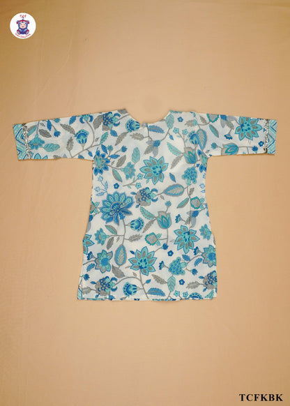Electric Blue & White - Floral Printed Kurti Set with Dupatta