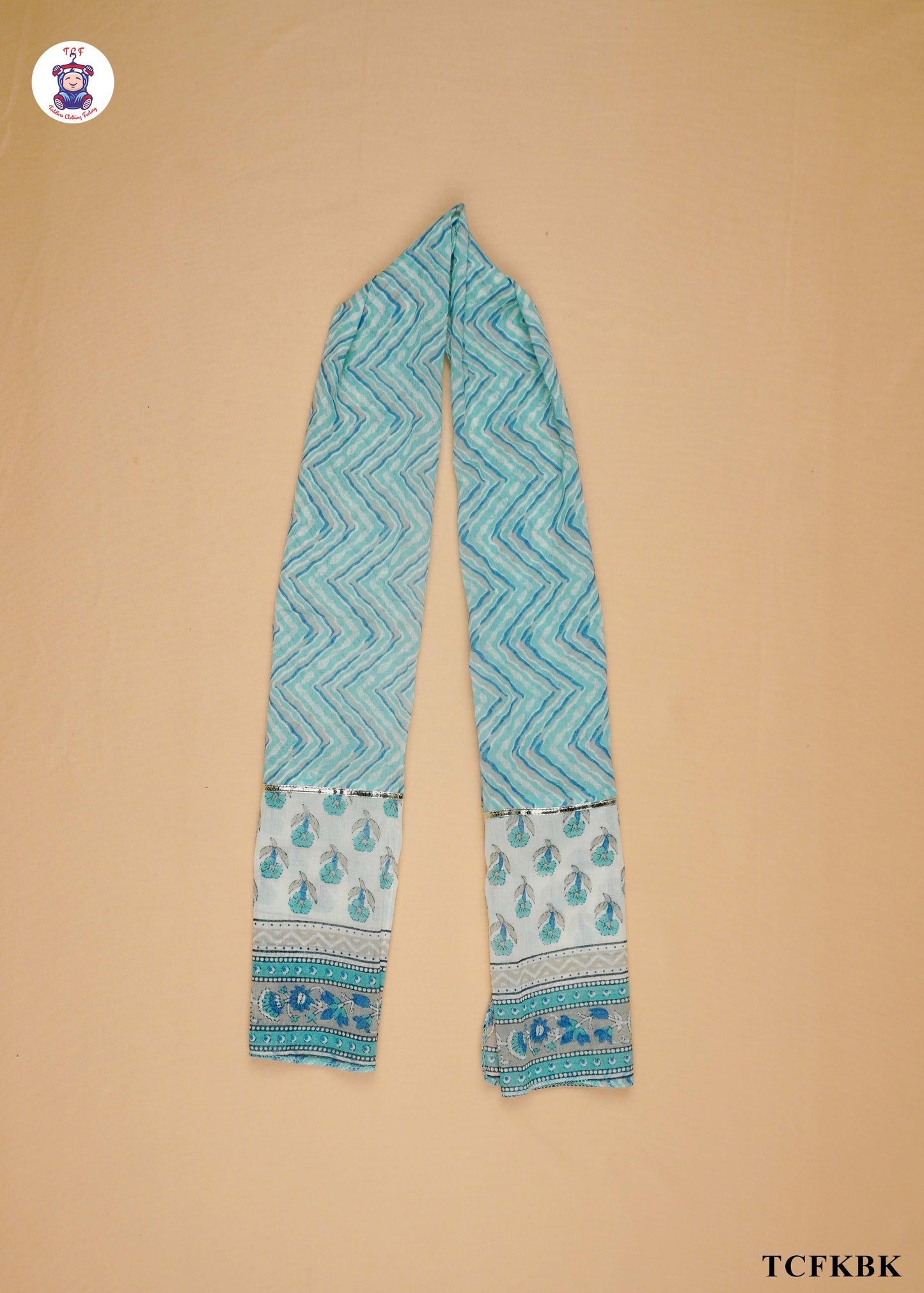 Electric Blue & White - Floral Printed Kurti Set with Dupatta