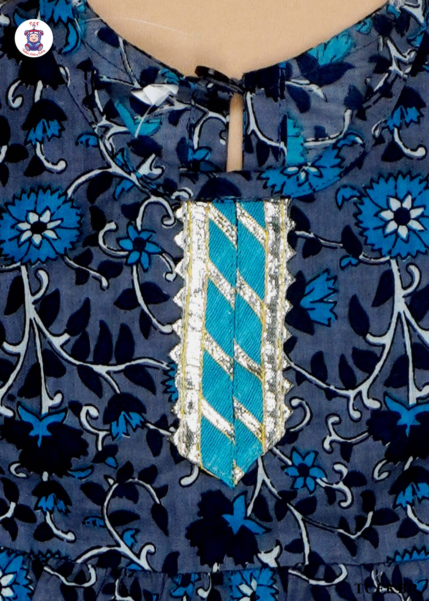 Steel Blue - Floral Printed A-Line Kurti Set