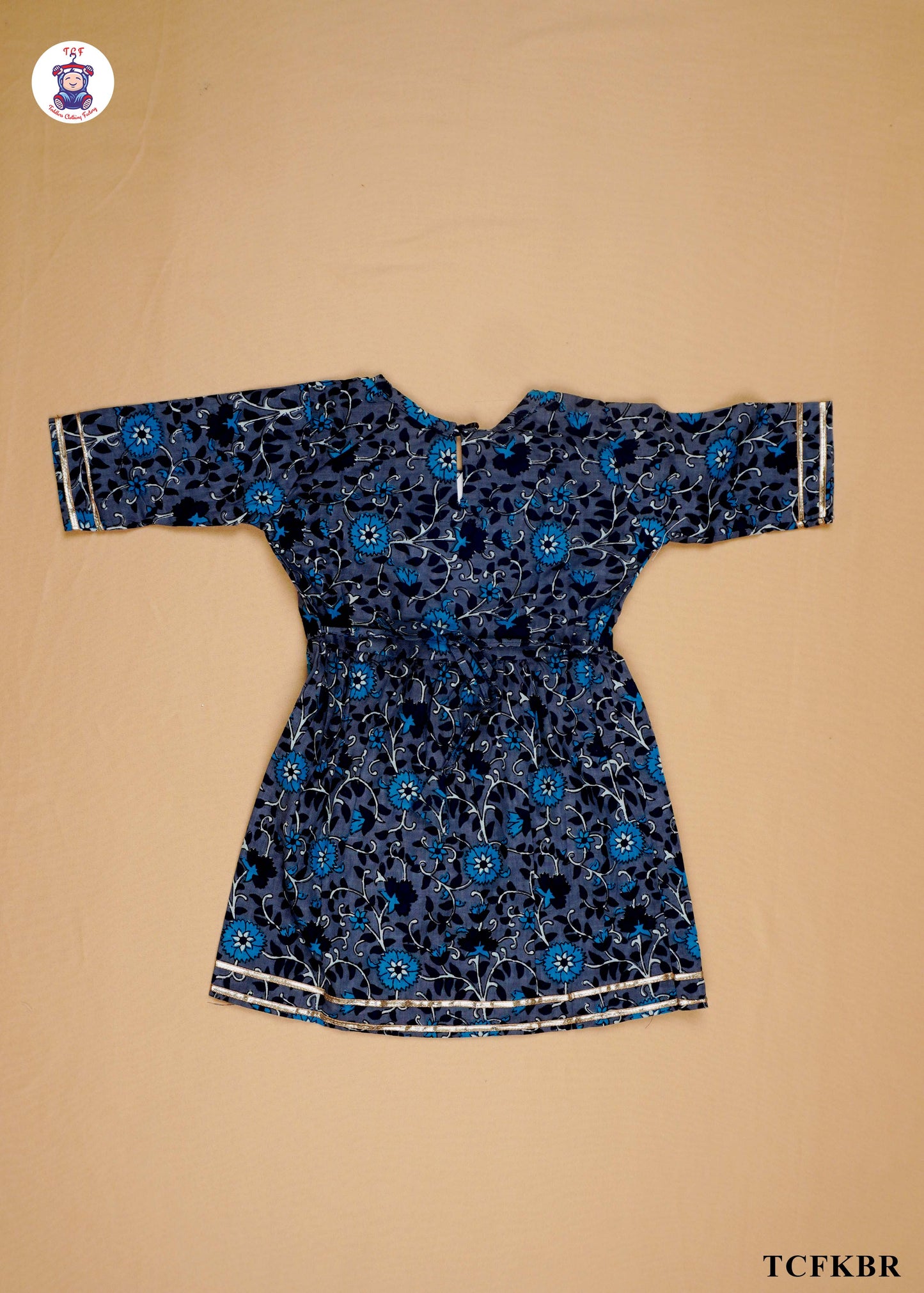 Steel Blue - Floral Printed A-Line Kurti Set