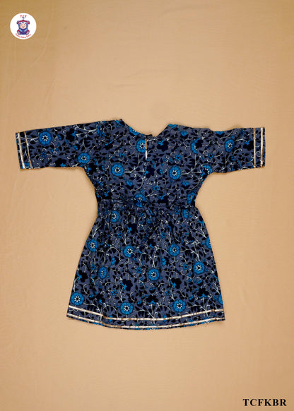 Steel Blue - Floral Printed A-Line Kurti Set