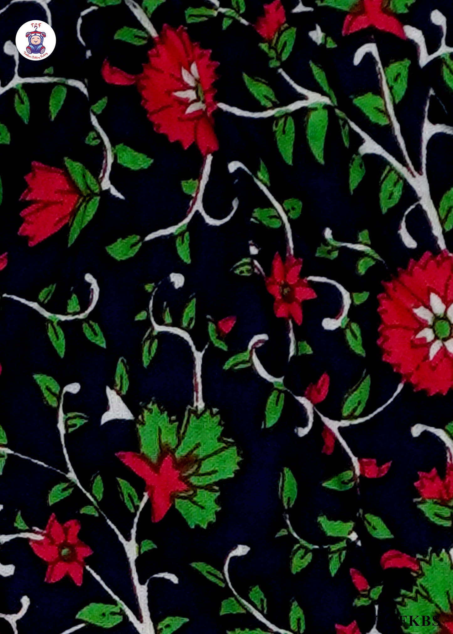 Dark Blue & Red - Floral Printed Umbrella Kurti Set with Dupatta