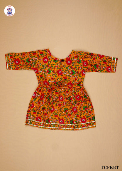 Tangerine & Red - Floral Printed Umbrella Kurti Set with Dupatta