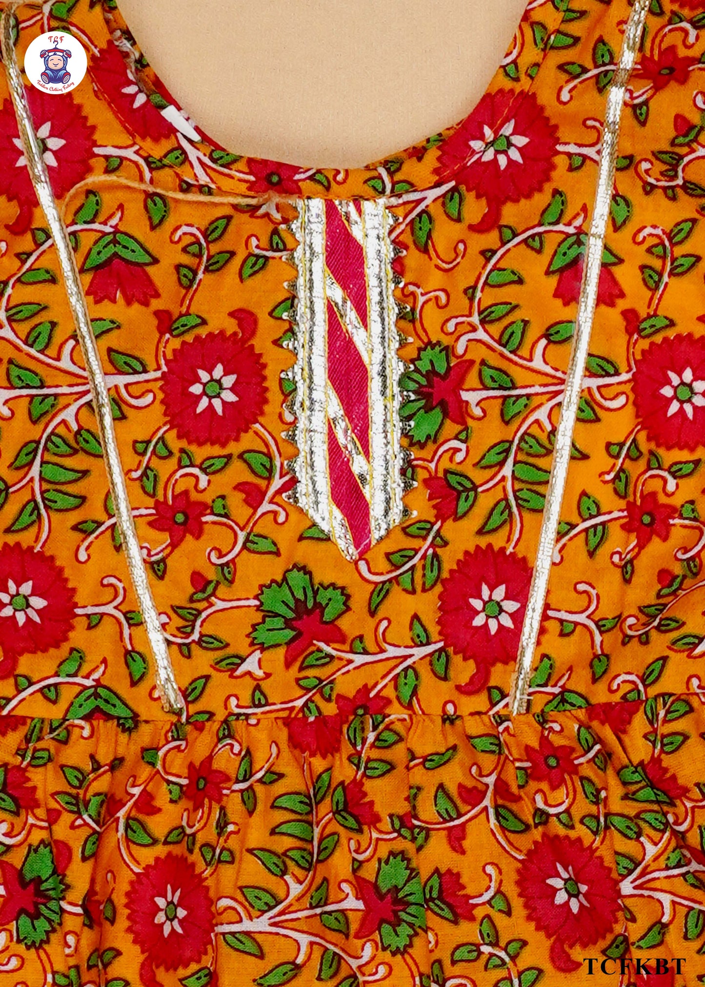 Tangerine & Red - Floral Printed Umbrella Kurti Set with Dupatta