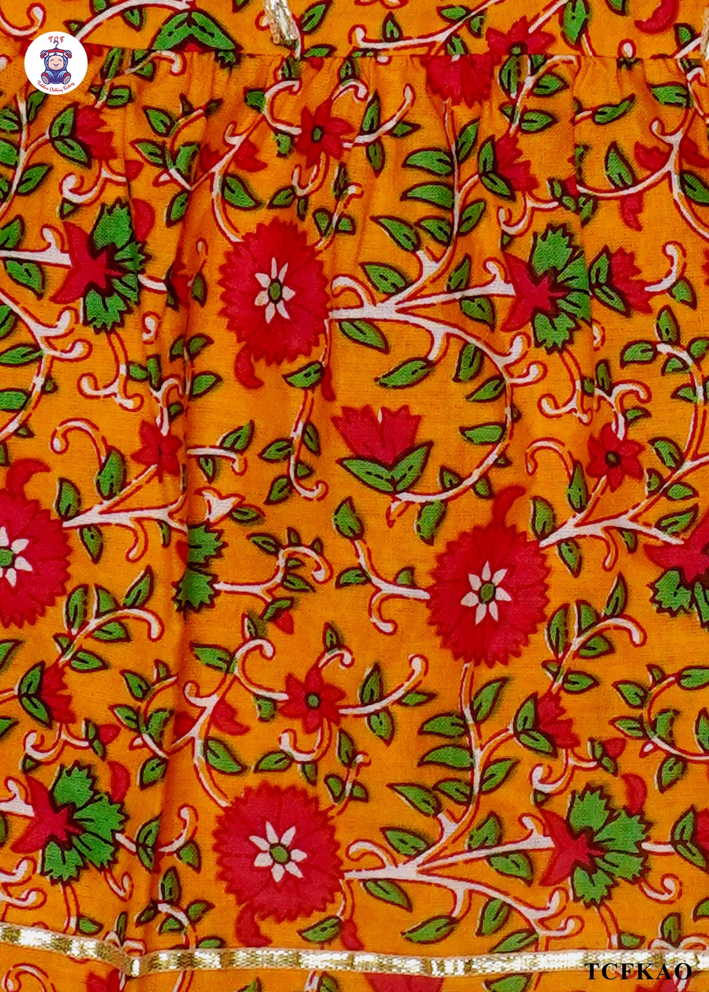 Tangerine & Red - Floral Printed Umbrella Kurti Set with Dupatta