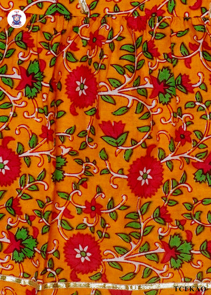 Tangerine & Red - Floral Printed Umbrella Kurti Set with Dupatta