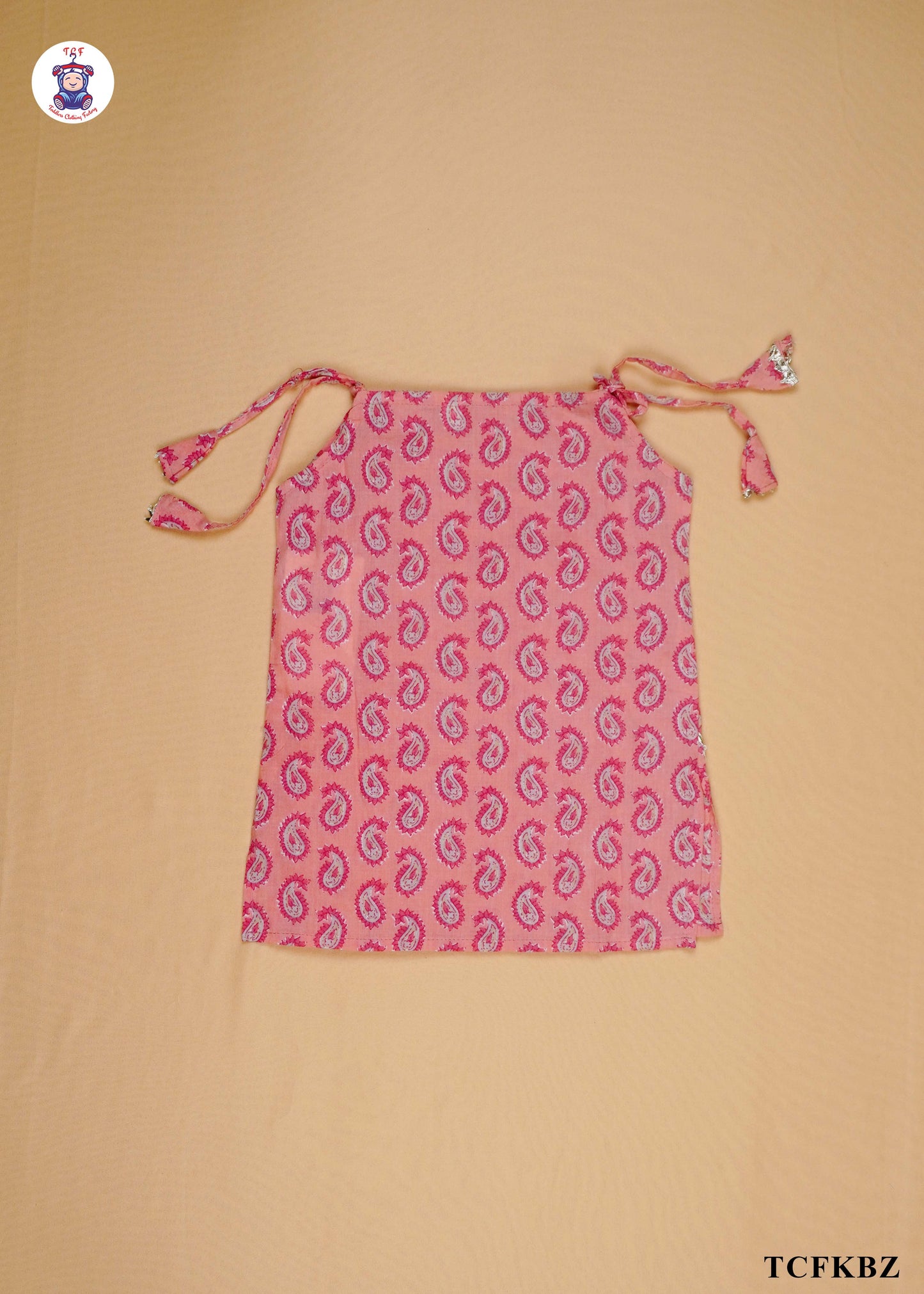 Pink Orange - Sleeveless Lace Top A-Line Kurti Set with Dupatta