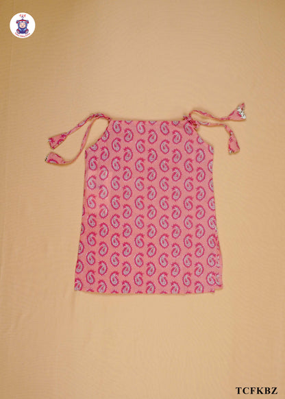 Pink Orange - Sleeveless Lace Top A-Line Kurti Set with Dupatta