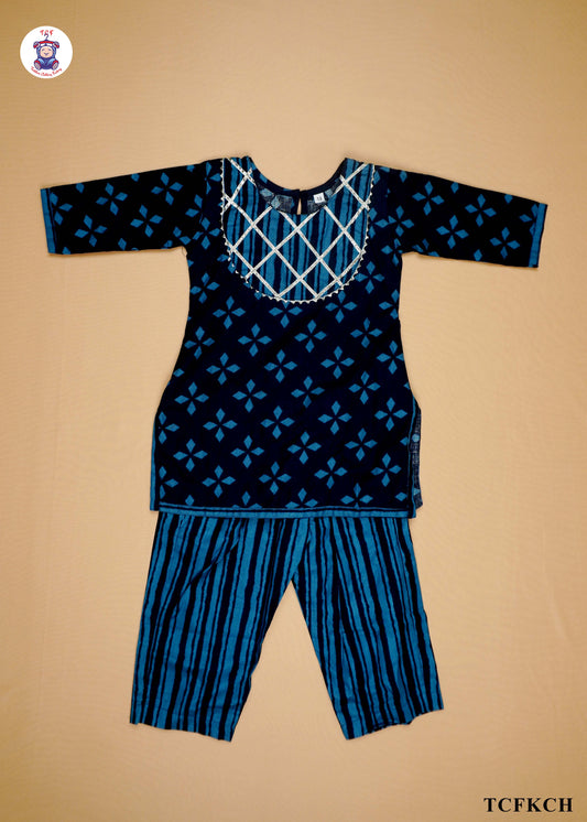 Denim Blue - Printed Kurti Set