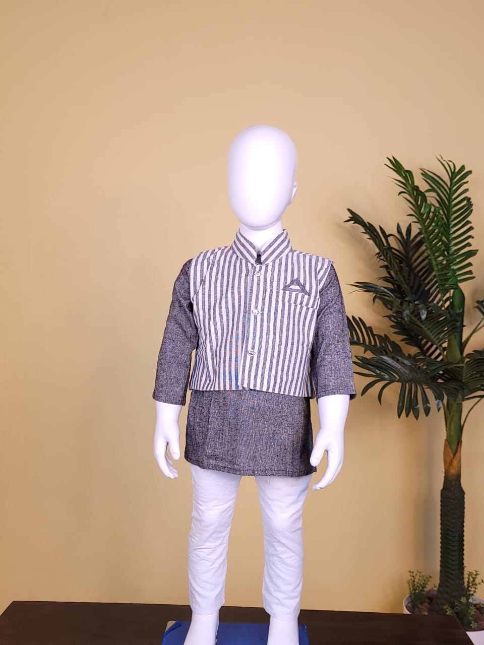 Grey & White - Boys Readymade Kurta