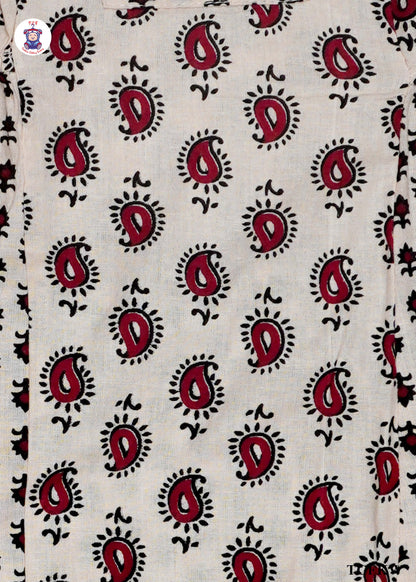 Cream & Maroon - Printed Umbrella Kurti Set