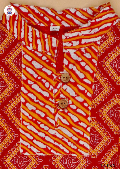 Mahogany & Orange - Printed Umbrella Kurti Set