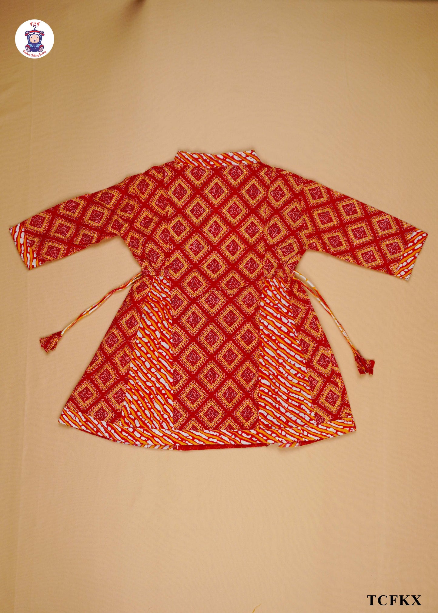 Mahogany & Orange - Printed Umbrella Kurti Set