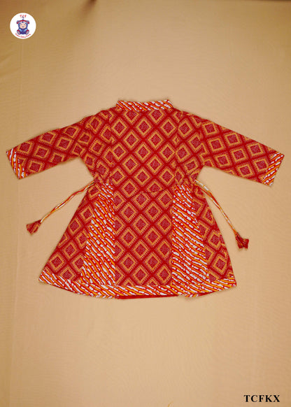 Mahogany & Orange - Printed Umbrella Kurti Set
