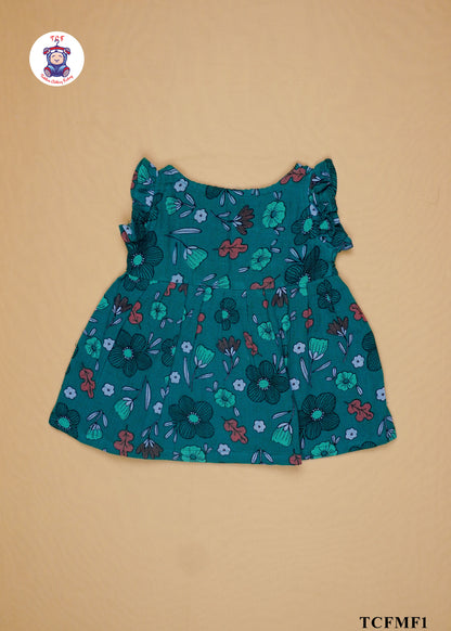 Dark Green - Girls Readymade Muslin Frocks