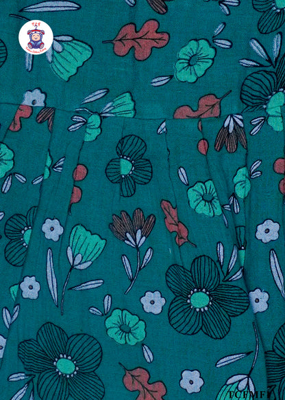 Dark Green - Girls Readymade Muslin Frocks