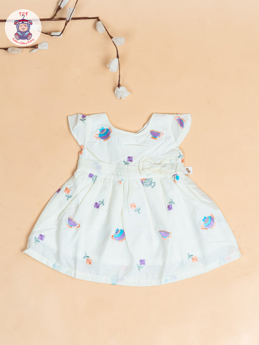 Half White - Girls Cotton Embroidered Frocks