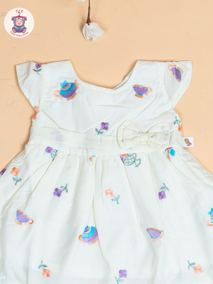 Half White - Girls Cotton Embroidered Frocks