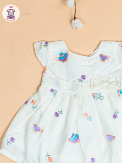 Half White - Girls Cotton Embroidered Frocks