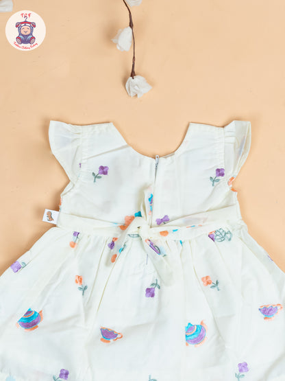Half White - Girls Cotton Embroidered Frocks